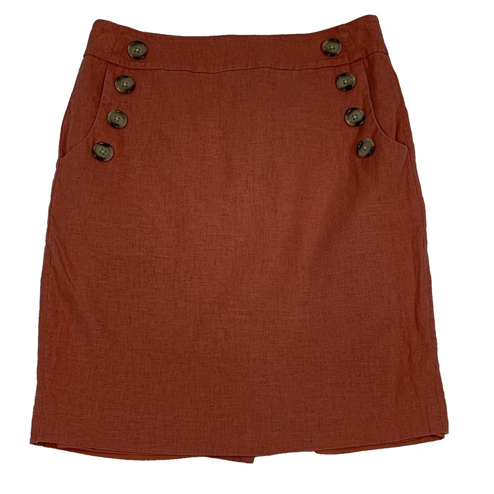 Loft Linen Blend Sailor Button Skirt Knee Length Straight Women’s Size 2 Peach